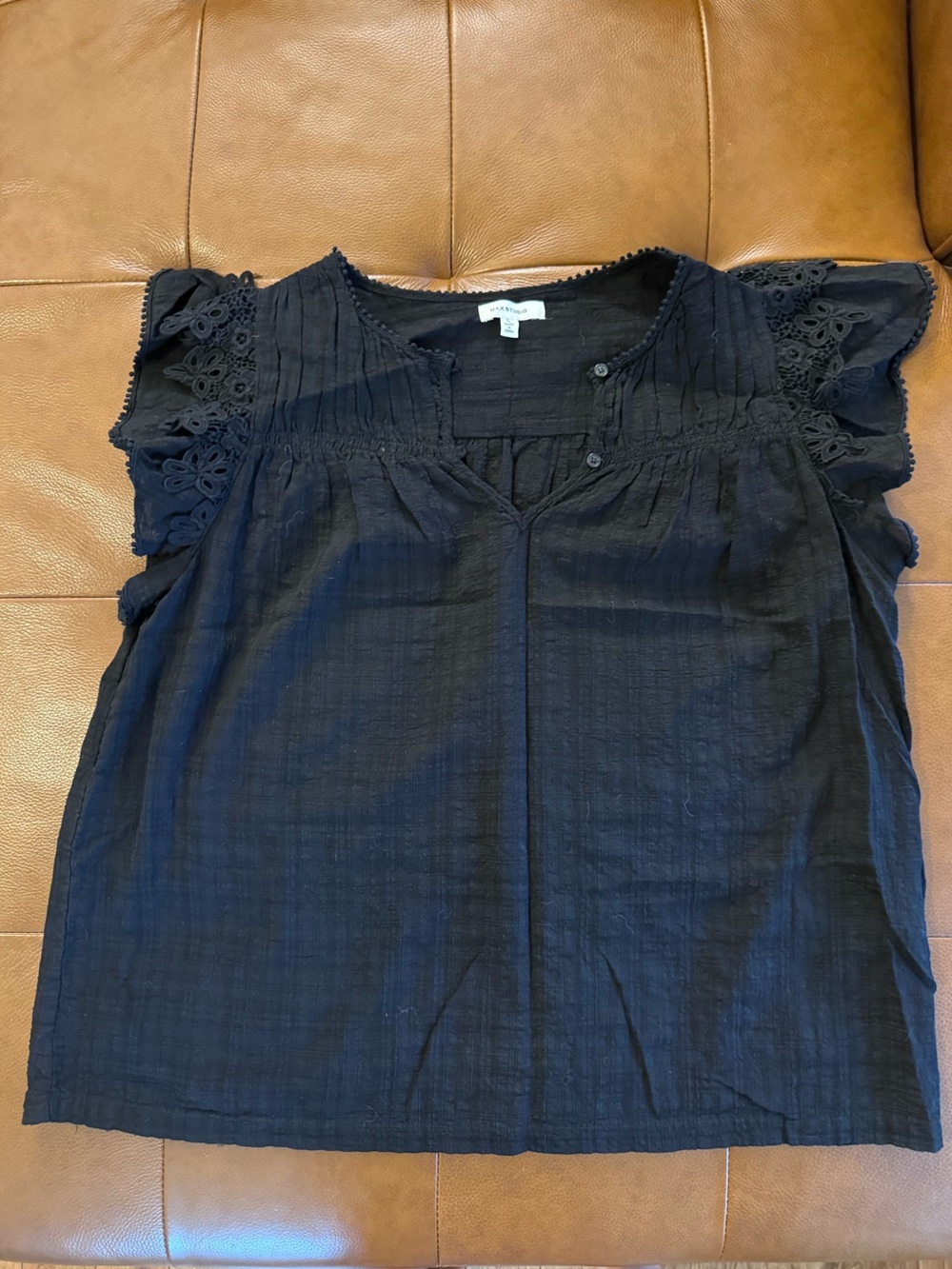 Max Studio Black Eyelet Sleeve Blouse